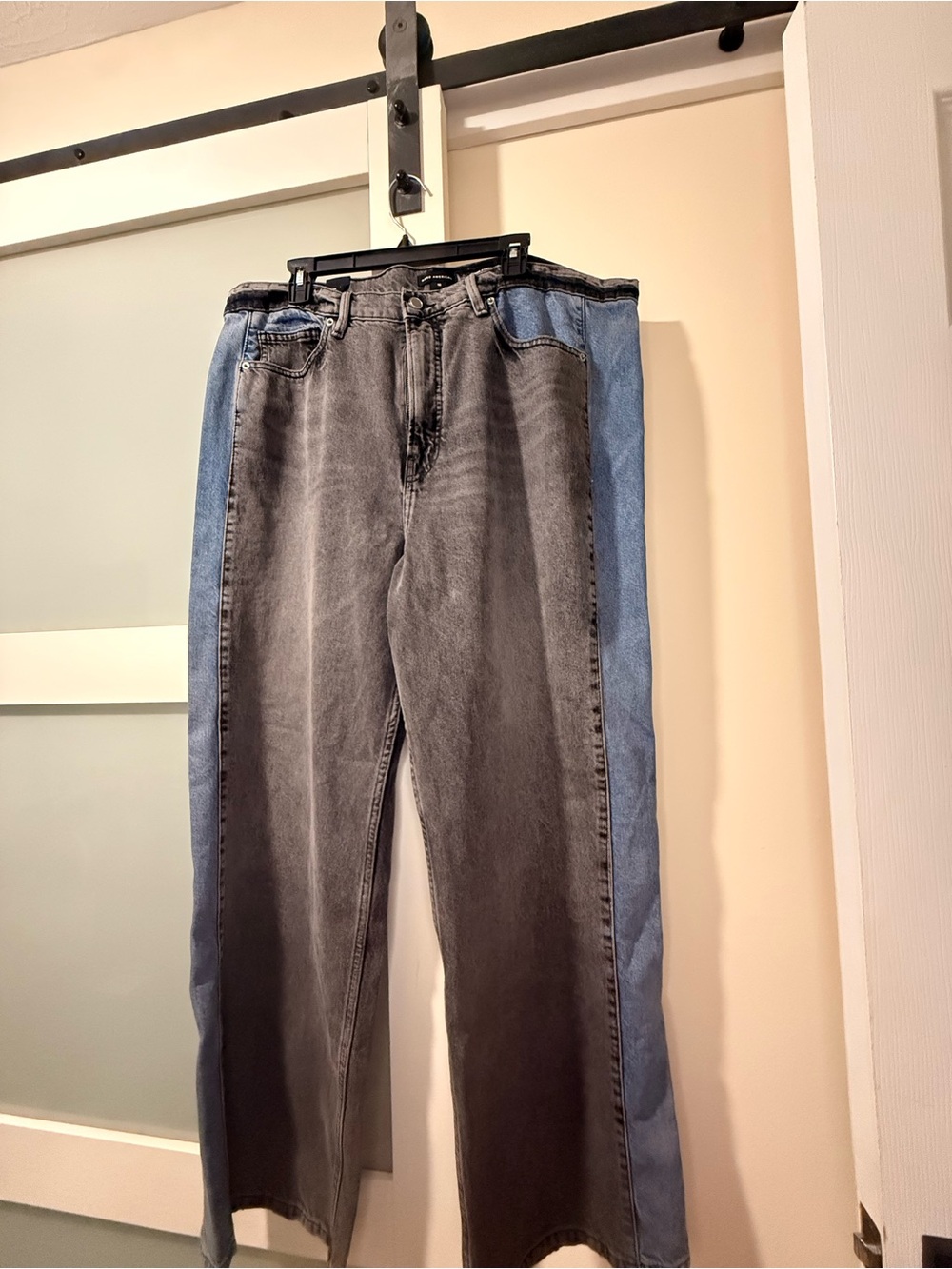 Good American Two-Tone Gray and Blue Jeans